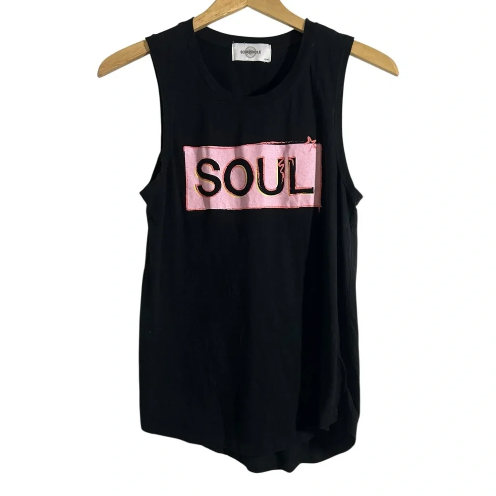 Soulcycle Small Pink Renee Black Asymmetric Tank top
